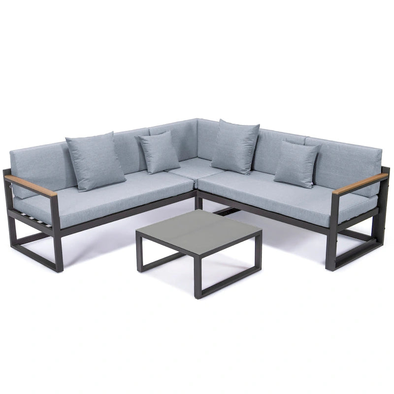 Chelsea 3-Piece Outdoor Aluminum Sectional Set in Black Frame for Patio Porch Backyard Garden