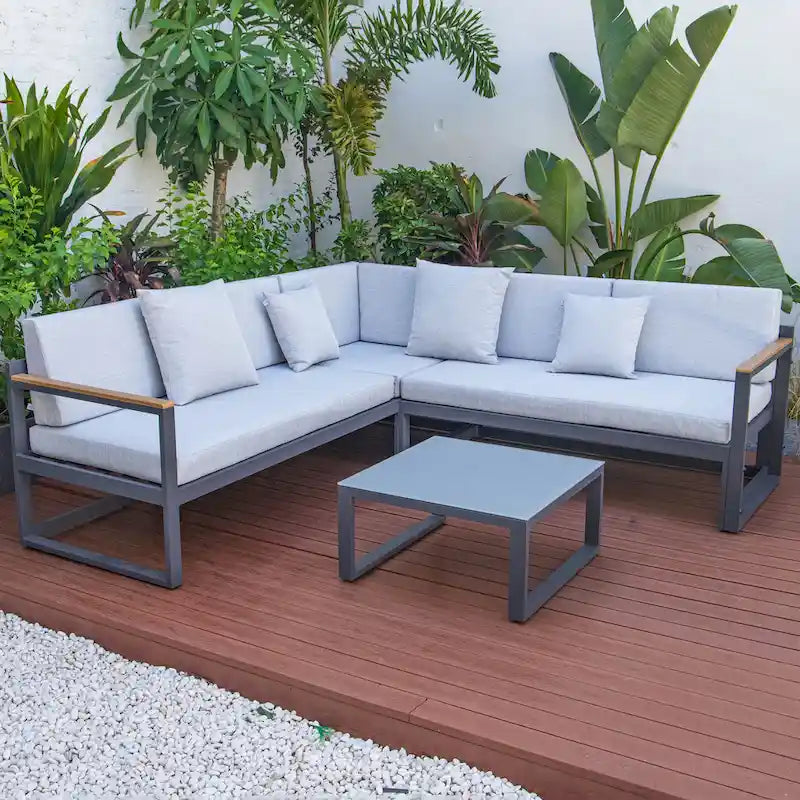 Chelsea 3-Piece Outdoor Aluminum Sectional Set in Black Frame for Patio Porch Backyard Garden