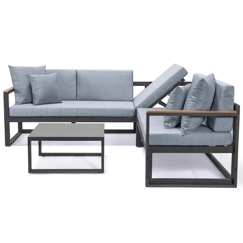 Chelsea 3-Piece Outdoor Aluminum Sectional Set in Black Frame for Patio Porch Backyard Garden
