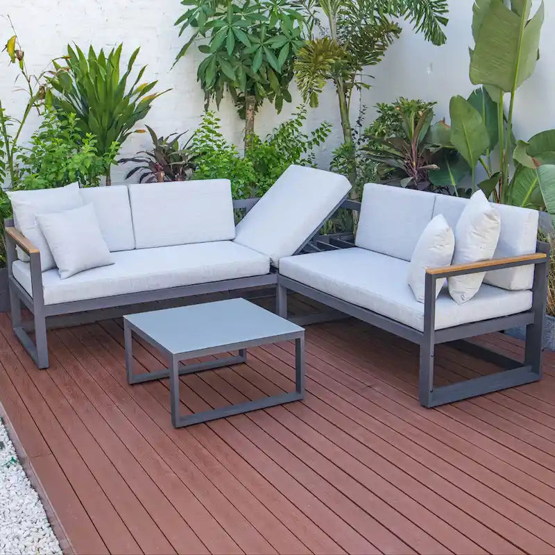 Chelsea 3-Piece Outdoor Aluminum Sectional Set in Black Frame for Patio Porch Backyard Garden