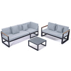 Chelsea 3-Piece Outdoor Aluminum Sectional Set in Black Frame for Patio Porch Backyard Garden