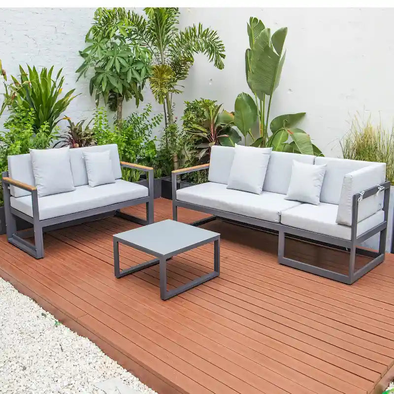 Chelsea 3-Piece Outdoor Aluminum Sectional Set in Black Frame for Patio Porch Backyard Garden