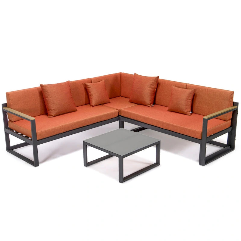 Chelsea 3-Piece Outdoor Aluminum Sectional Set in Black Frame for Patio Porch Backyard Garden