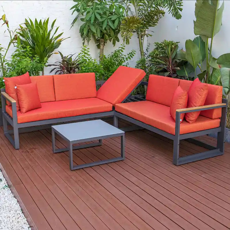 Chelsea 3-Piece Outdoor Aluminum Sectional Set in Black Frame for Patio Porch Backyard Garden