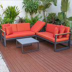 Chelsea 3-Piece Outdoor Aluminum Sectional Set in Black Frame for Patio Porch Backyard Garden