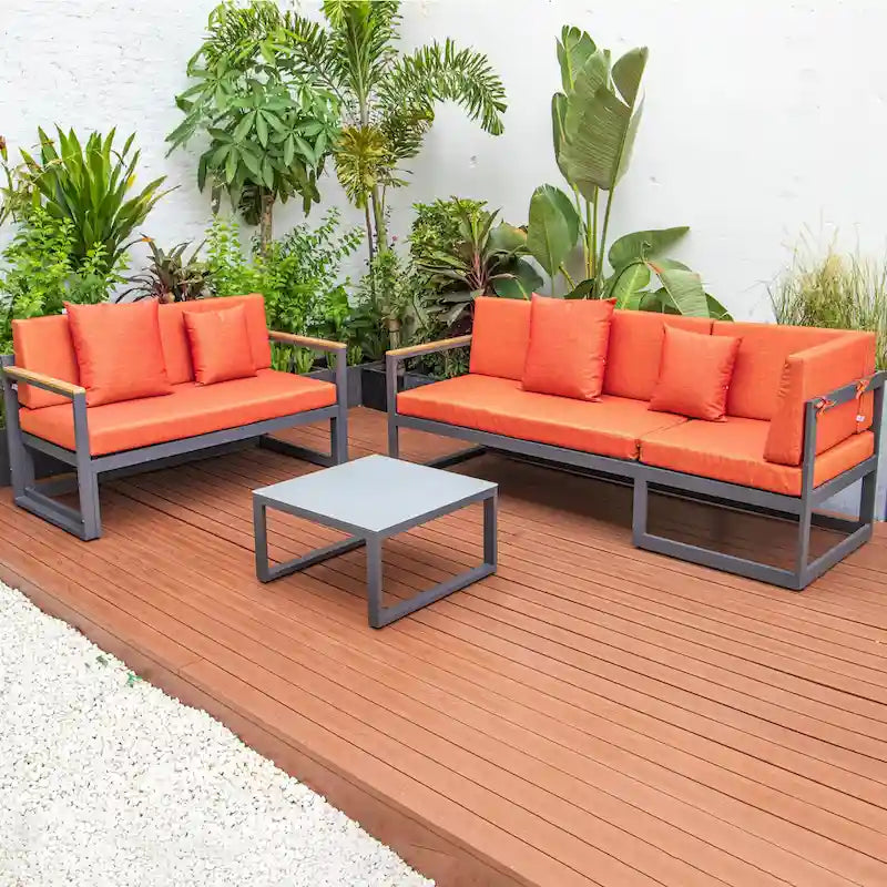 Chelsea 3-Piece Outdoor Aluminum Sectional Set in Black Frame for Patio Porch Backyard Garden