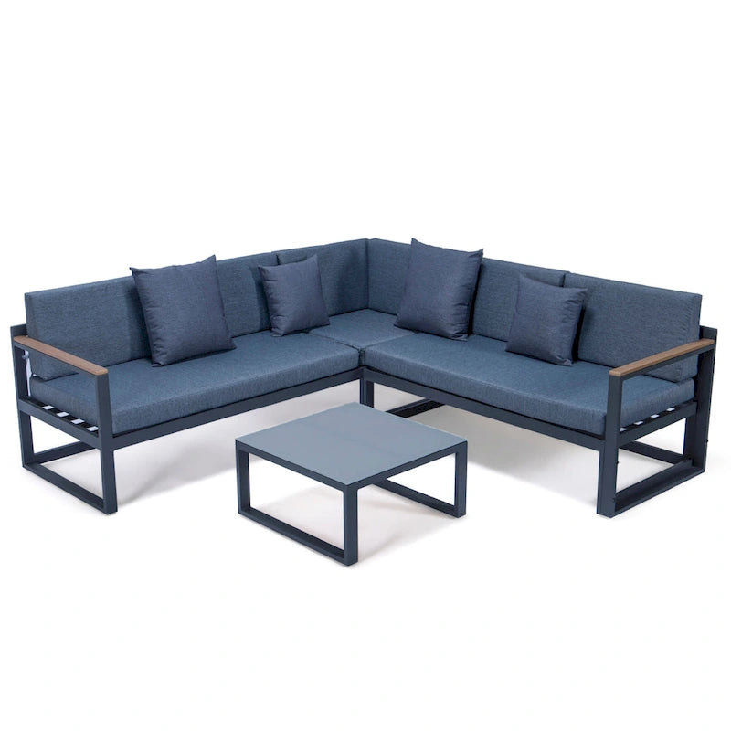 Chelsea 3-Piece Outdoor Aluminum Sectional Set in Black Frame for Patio Porch Backyard Garden