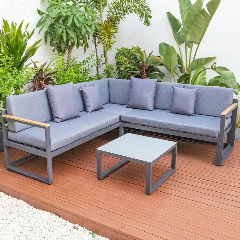 Chelsea 3-Piece Outdoor Aluminum Sectional Set in Black Frame for Patio Porch Backyard Garden
