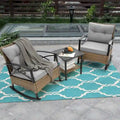 HOMEFUN 3-Piece Rattan/Wicker Outdoor Patio Rocking Cushions Chairs With Table