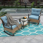 HOMEFUN 3-Piece Rattan/Wicker Outdoor Patio Rocking Cushions Chairs With Table