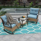 HOMEFUN 3-Piece Rattan/Wicker Outdoor Patio Rocking Cushions Chairs With Table