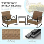 HOMEFUN 3-Piece Rattan/Wicker Outdoor Patio Rocking Cushions Chairs With Table