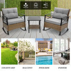 HOMEFUN 3-Piece Rattan/Wicker Outdoor Patio Rocking Cushions Chairs With Table
