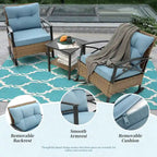 HOMEFUN 3-Piece Rattan/Wicker Outdoor Patio Rocking Cushions Chairs With Table