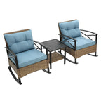 HOMEFUN 3-Piece Rattan/Wicker Outdoor Patio Rocking Cushions Chairs With Table