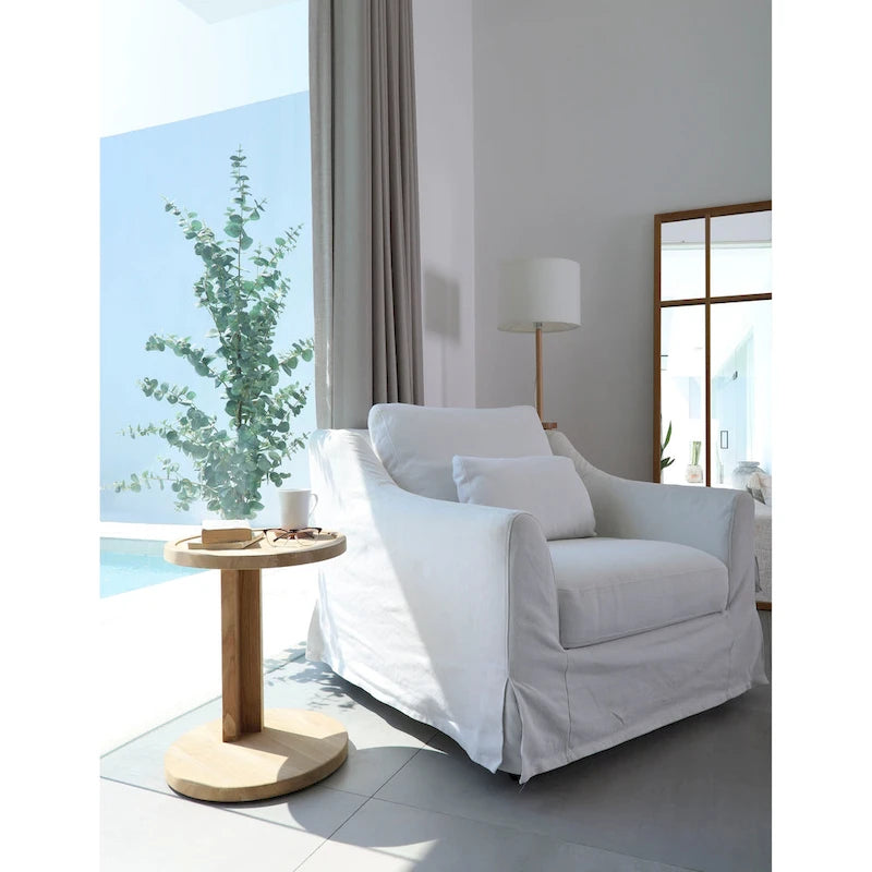 Nordic Style Natural Teak C Shaped Side Table - 16 X16