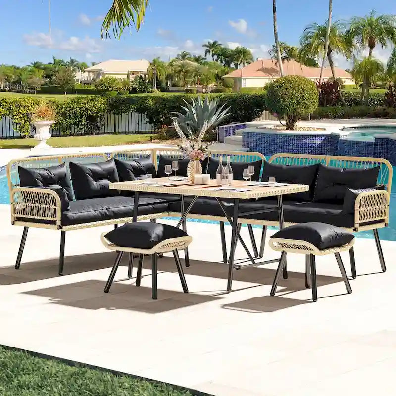 Moasis Black 6-Piece Patio Wicker Furniture Conversation Set - 6 PCS