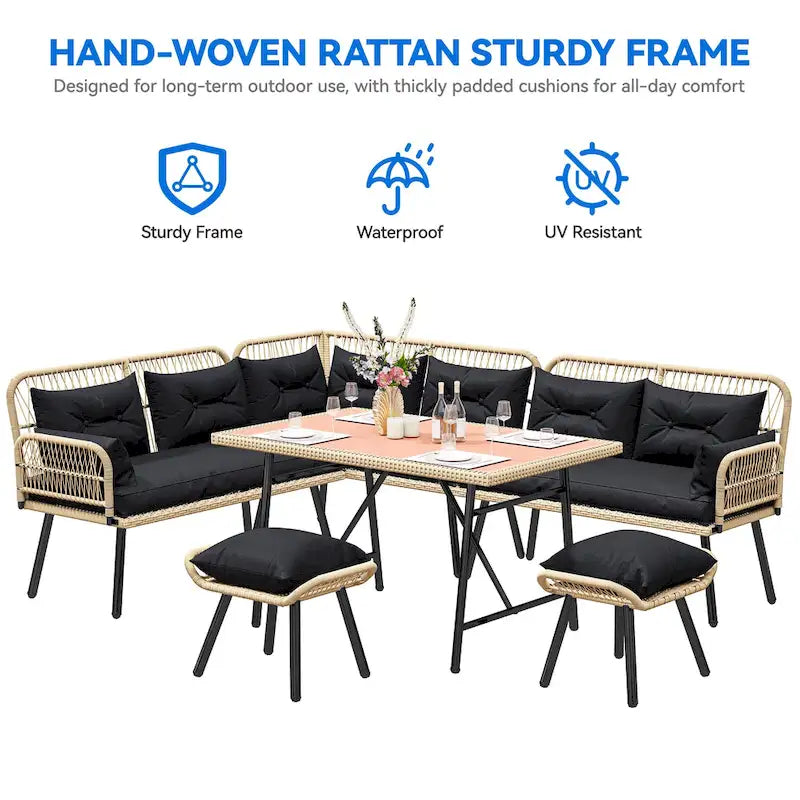 Moasis Black 6-Piece Patio Wicker Furniture Conversation Set - 6 PCS
