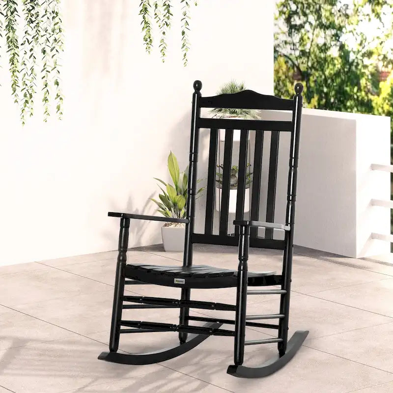 Outsunny Traditional Wooden High-Back Rocking Chair for Porch, Indoor/Outdoor - 26.25  x 34  x 45.75