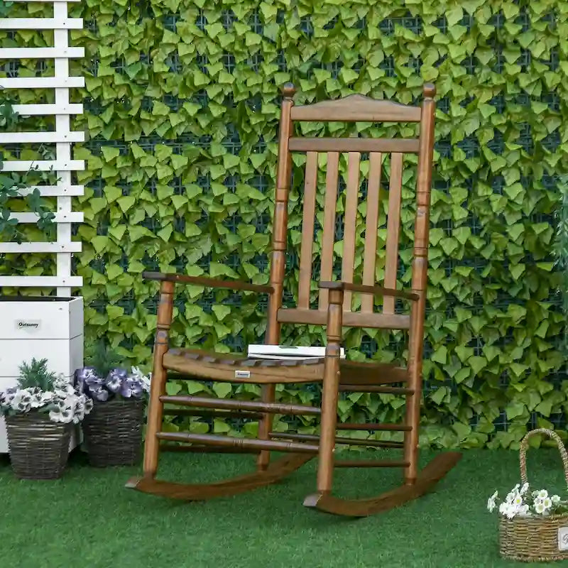 Outsunny Traditional Wooden High-Back Rocking Chair for Porch, Indoor/Outdoor - 26.25  x 34  x 45.75 