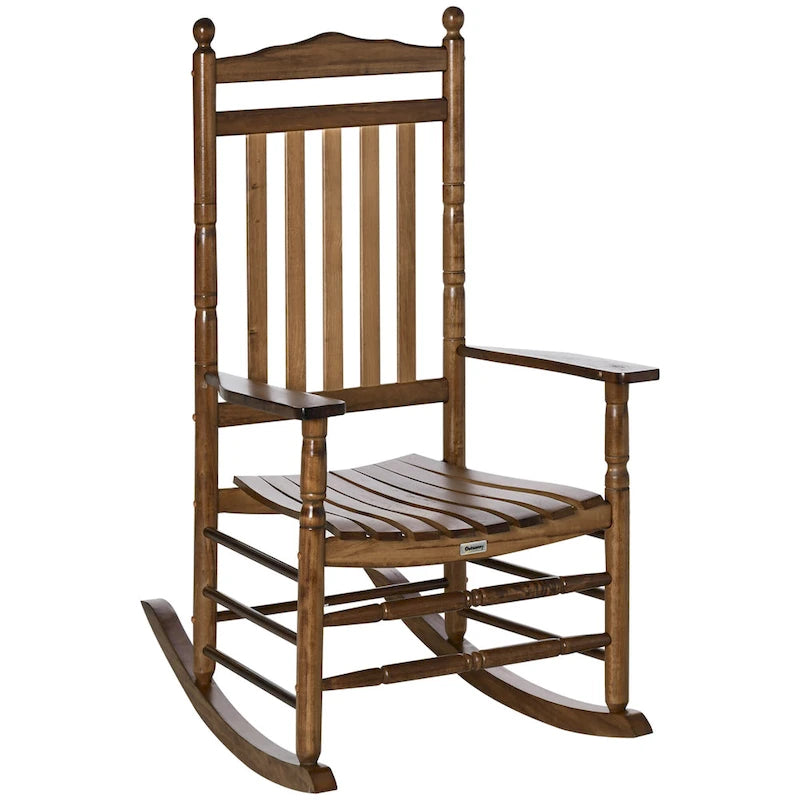 Outsunny Traditional Wooden High-Back Rocking Chair for Porch, Indoor/Outdoor - 26.25  x 34  x 45.75