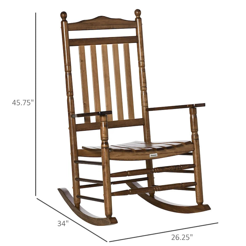 Outsunny Traditional Wooden High-Back Rocking Chair for Porch, Indoor/Outdoor - 26.25  x 34  x 45.75