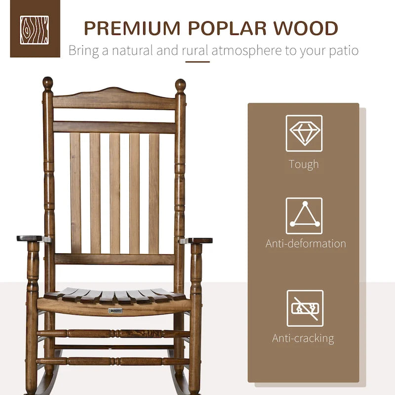 Outsunny Traditional Wooden High-Back Rocking Chair for Porch, Indoor/Outdoor - 26.25  x 34  x 45.75