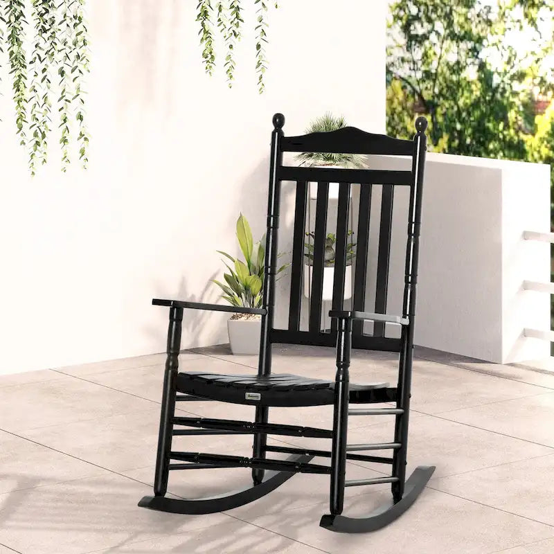 Outsunny Traditional Wooden High-Back Rocking Chair for Porch, Indoor/Outdoor - 26.25  x 34  x 45.75