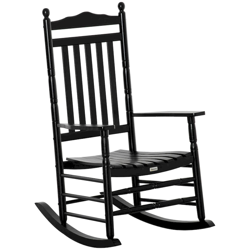 Outsunny Traditional Wooden High-Back Rocking Chair for Porch, Indoor/Outdoor - 26.25  x 34  x 45.75