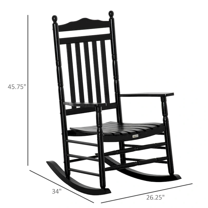Outsunny Traditional Wooden High-Back Rocking Chair for Porch, Indoor/Outdoor - 26.25  x 34  x 45.75
