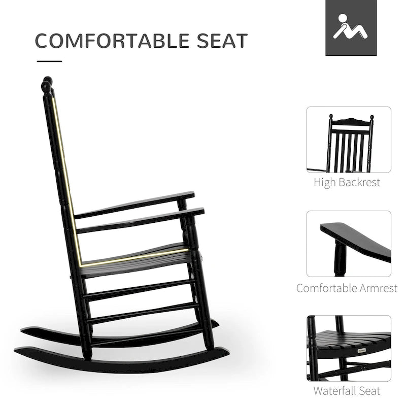 Outsunny Traditional Wooden High-Back Rocking Chair for Porch, Indoor/Outdoor - 26.25  x 34  x 45.75