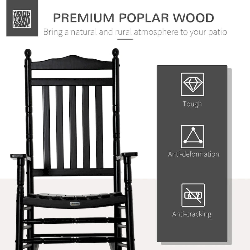 Outsunny Traditional Wooden High-Back Rocking Chair for Porch, Indoor/Outdoor - 26.25  x 34  x 45.75