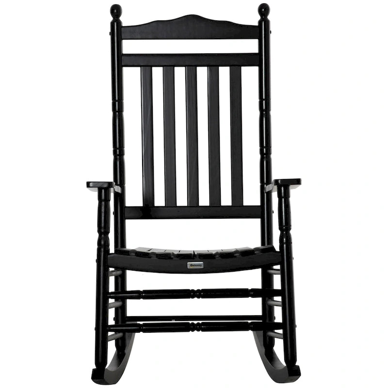 Outsunny Traditional Wooden High-Back Rocking Chair for Porch, Indoor/Outdoor - 26.25  x 34  x 45.75