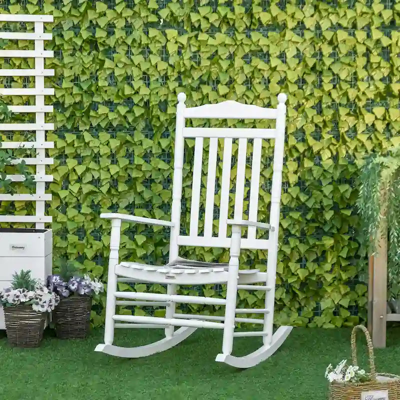 Outsunny Traditional Wooden High-Back Rocking Chair for Porch, Indoor/Outdoor - 26.25  x 34  x 45.75