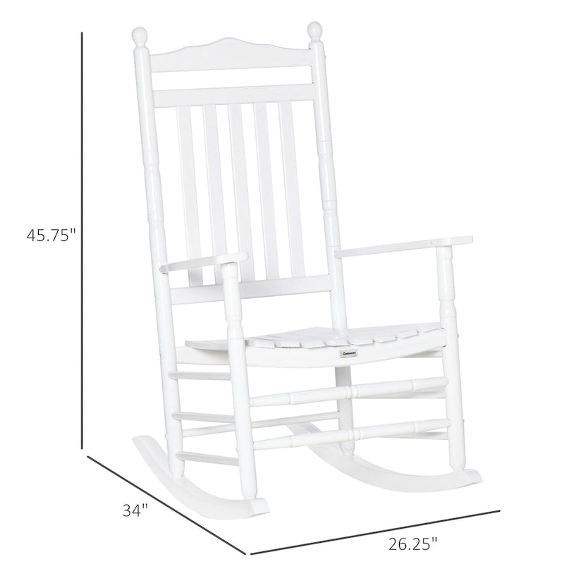 Outsunny Traditional Wooden High-Back Rocking Chair for Porch, Indoor/Outdoor - 26.25  x 34  x 45.75