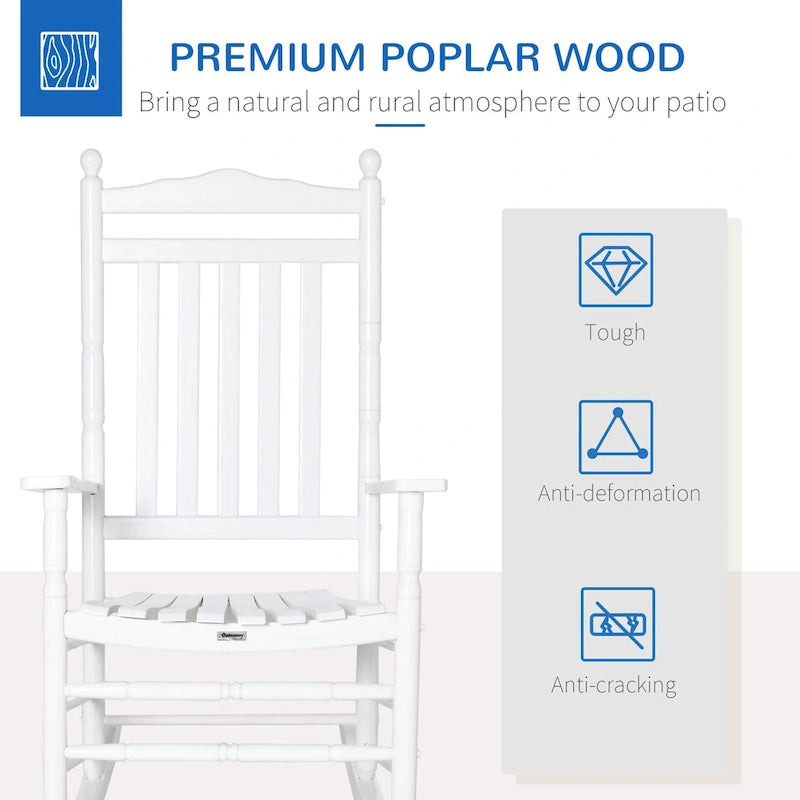 Outsunny Traditional Wooden High-Back Rocking Chair for Porch, Indoor/Outdoor - 26.25  x 34  x 45.75