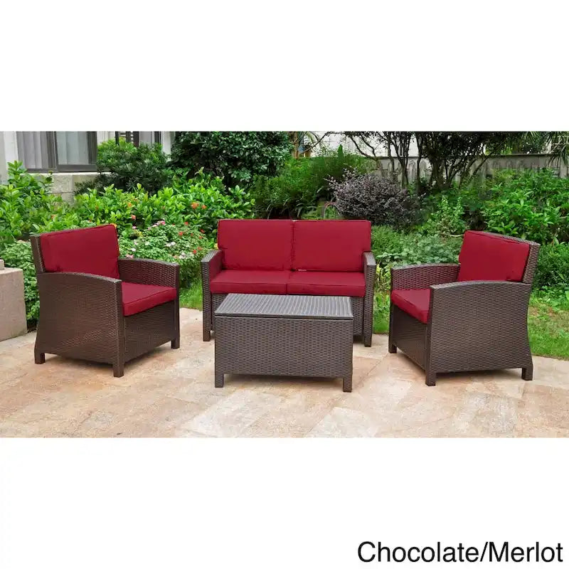 International Caravan Lisbon 4-Piece Patio Conversation Set with Cushions