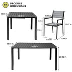 Outdoor Dining Furniture Extending Table with Extension Leaf, Stackable Chairs, Aluminum - See Picture