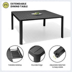 Outdoor Dining Furniture Extending Table with Extension Leaf, Stackable Chairs, Aluminum - See Picture
