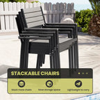 Outdoor Dining Furniture Extending Table with Extension Leaf, Stackable Chairs, Aluminum - See Picture