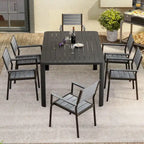 Outdoor Dining Furniture Extending Table with Extension Leaf, Stackable Chairs, Aluminum - See Picture