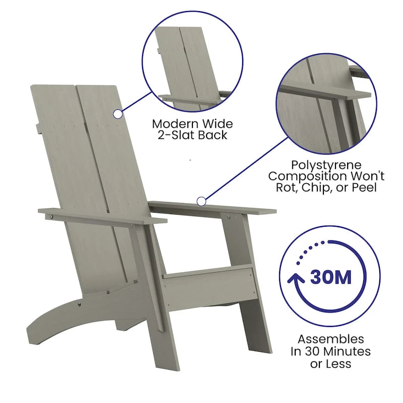 Modern Dual Slat Back Indoor/Outdoor Adirondack Patio Chair