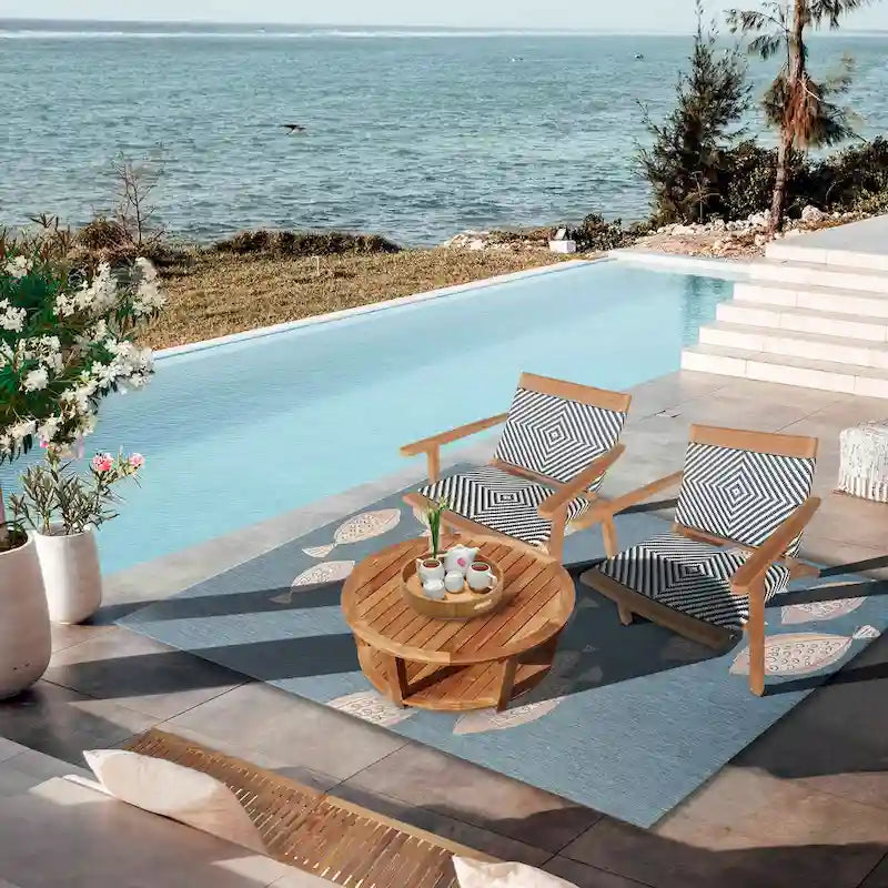 Chic Teak Paris Teak Wood Patio Lounge and Dining Chair, Black and White