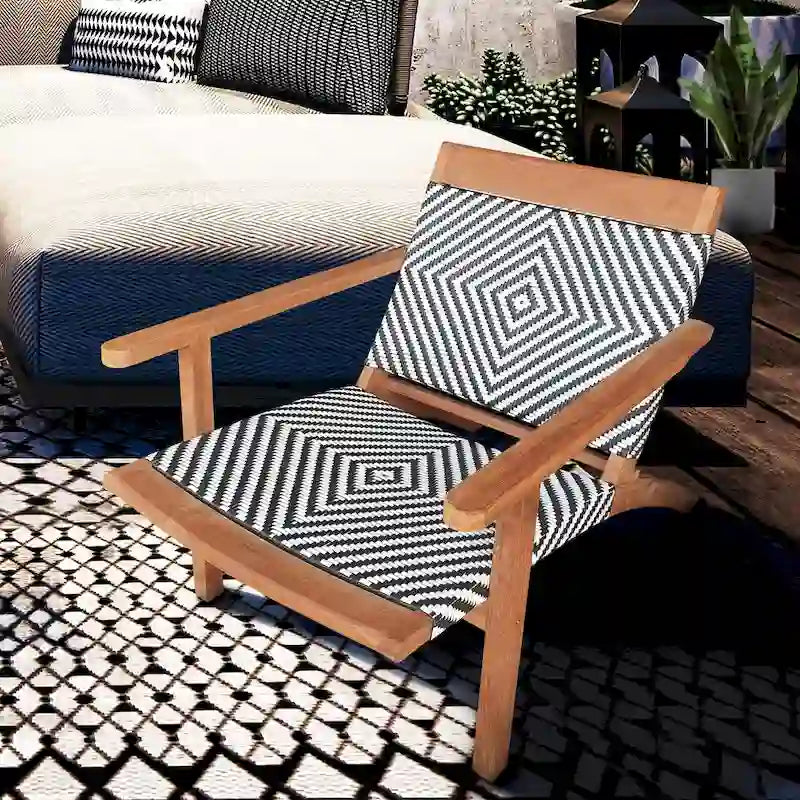 Chic Teak Paris Teak Wood Patio Lounge and Dining Chair, Black and White