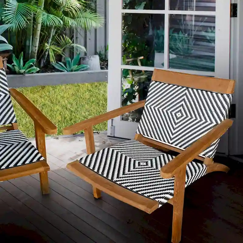 Chic Teak Paris Teak Wood Patio Lounge and Dining Chair, Black and White