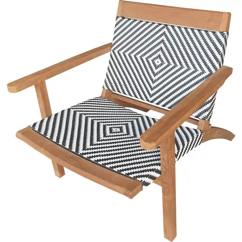 Chic Teak Paris Teak Wood Patio Lounge and Dining Chair, Black and White