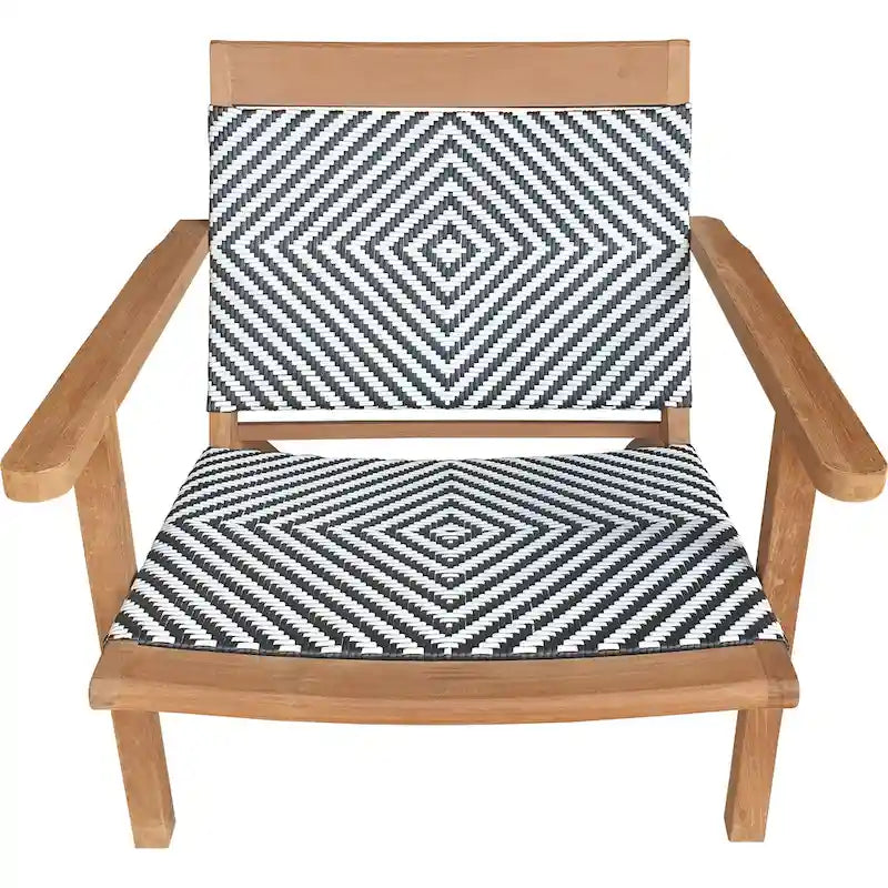 Chic Teak Paris Teak Wood Patio Lounge and Dining Chair, Black and White