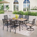 Black Metal Rectangular Dining Set - 6 Pieces with Swivel Chairs