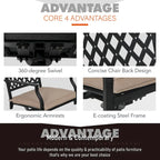 Black Metal Rectangular Dining Set - 6 Pieces with Swivel Chairs