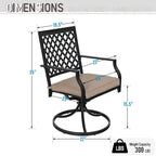Black Metal Rectangular Dining Set - 6 Pieces with Swivel Chairs